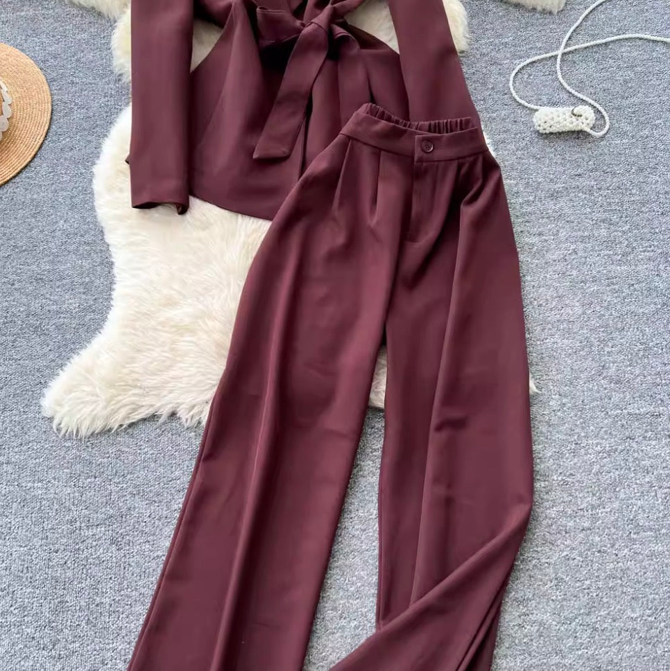 Suit-collar Blazer & Trousers OL 2Pcs