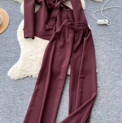 Suit-collar Blazer & Trousers OL 2Pcs