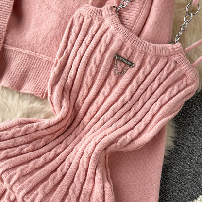 Halter Sweater Top & Cardigan 2Pcs