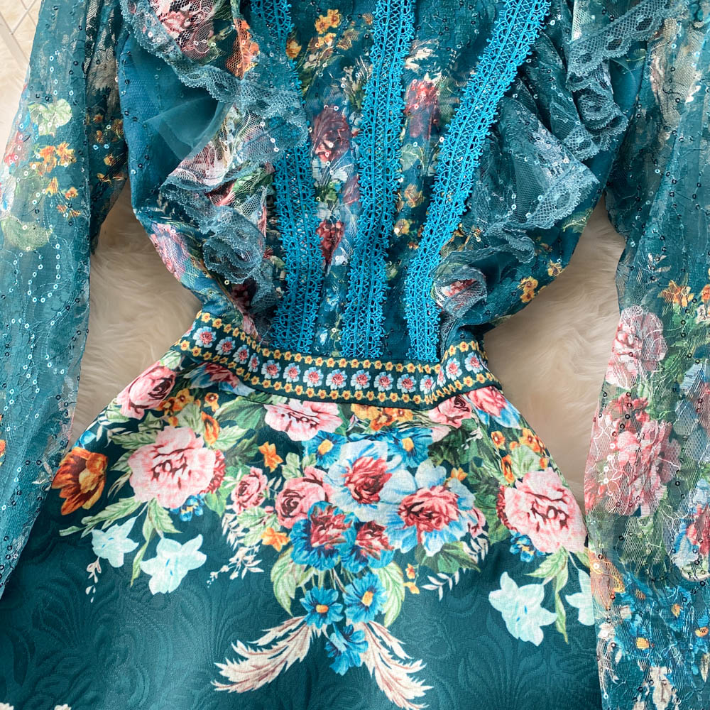 Lace-paneled Beaded Jacquard Dress