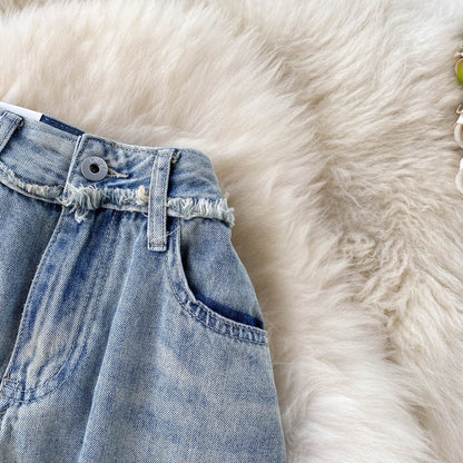 Vintage Loose Straight Ruffle Jeans