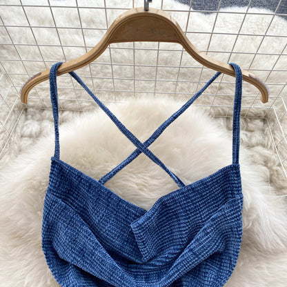 True Navy Crisscross Strap Slip Dress
