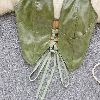 PU Leather Lace-up Backless Vest