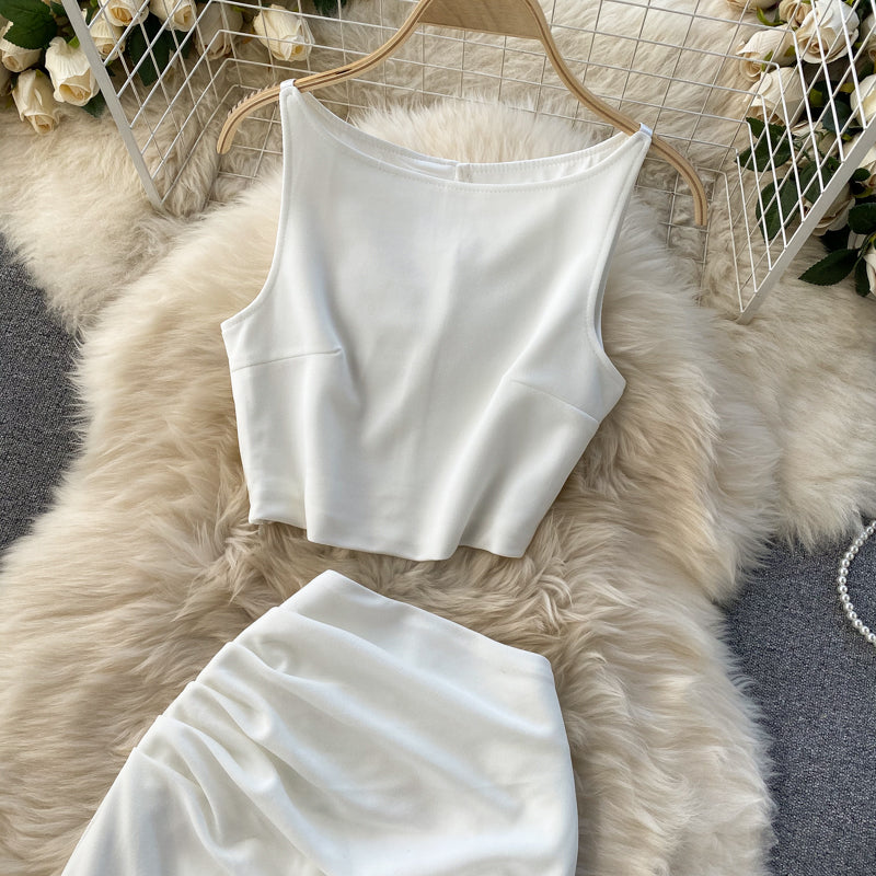 Sculpted Satin Vest & Asymmetric Wrap Skirt