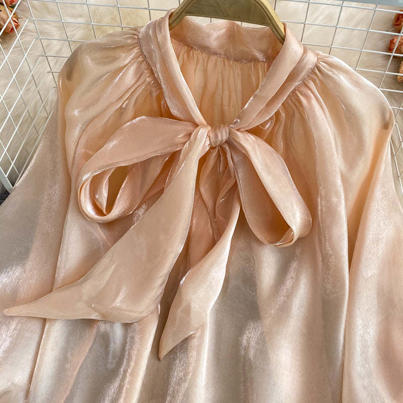 Retro Loose Bow Tie Shirt