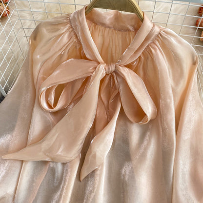 Retro Loose Bow Tie Shirt