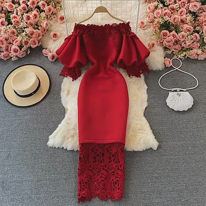 Vintage Lace Off-the-shoulder Dress