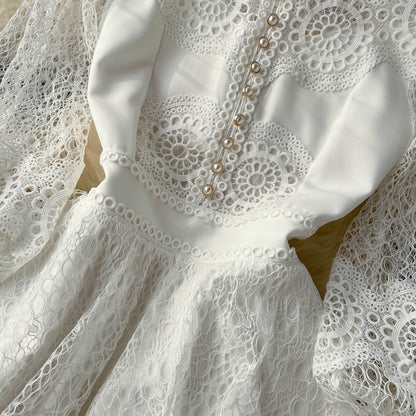 Ruffled Trim Single-breasted Dress