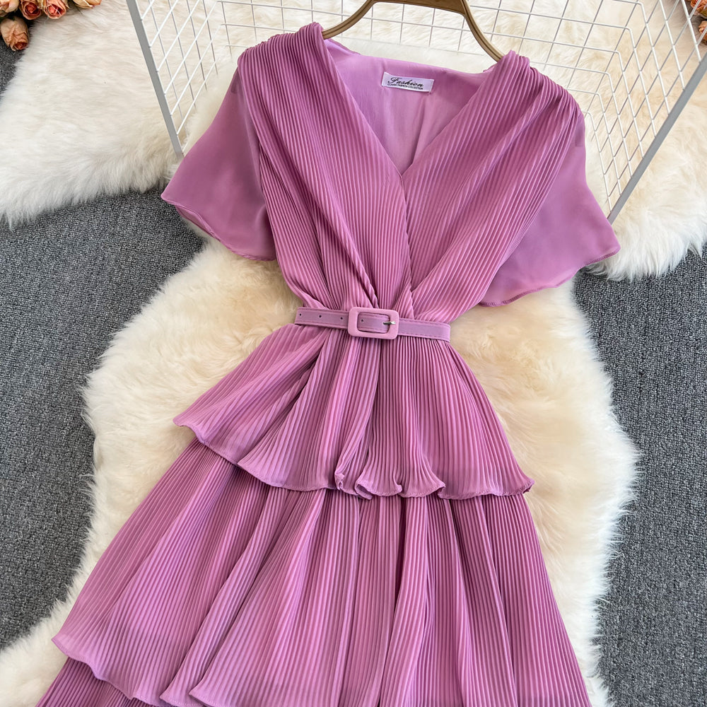 V-Neck High Waist Cake Dress