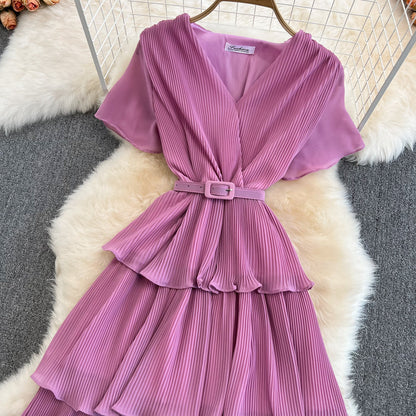 V-Neck High Waist Cake Dress