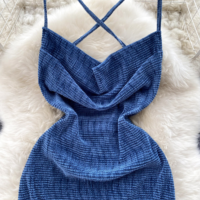 True Navy Crisscross Strap Slip Dress