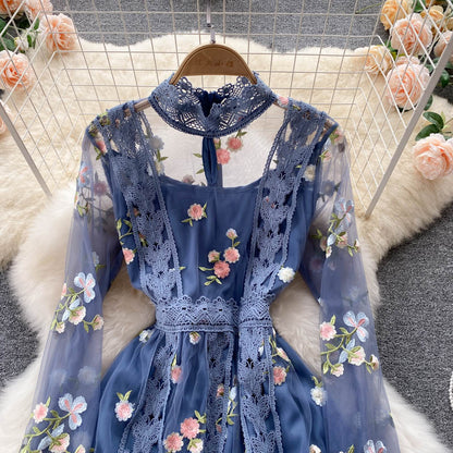 Embroidered Lace And Mesh Embroidered Dress