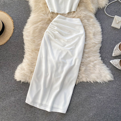 Sculpted Satin Vest & Asymmetric Wrap Skirt