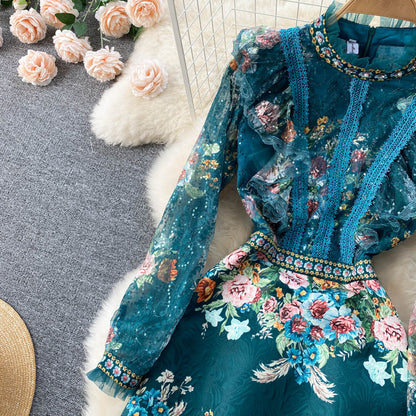 Lace-paneled Beaded Jacquard Dress