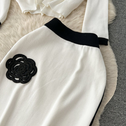 Round Collar Sweater&Skirt Knitted 2Pcs