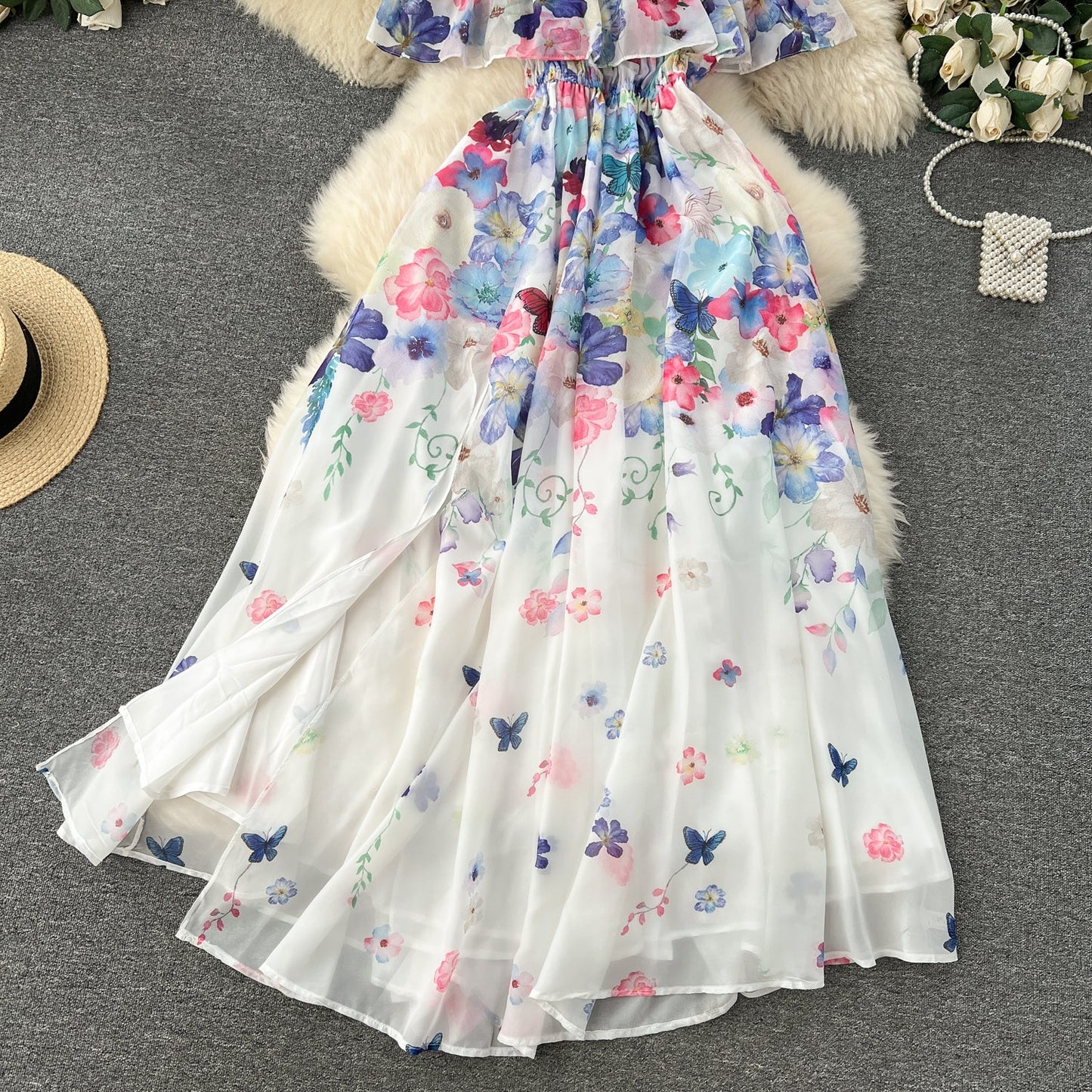 Fairy Off-shoulder Floral Chiffon Dress