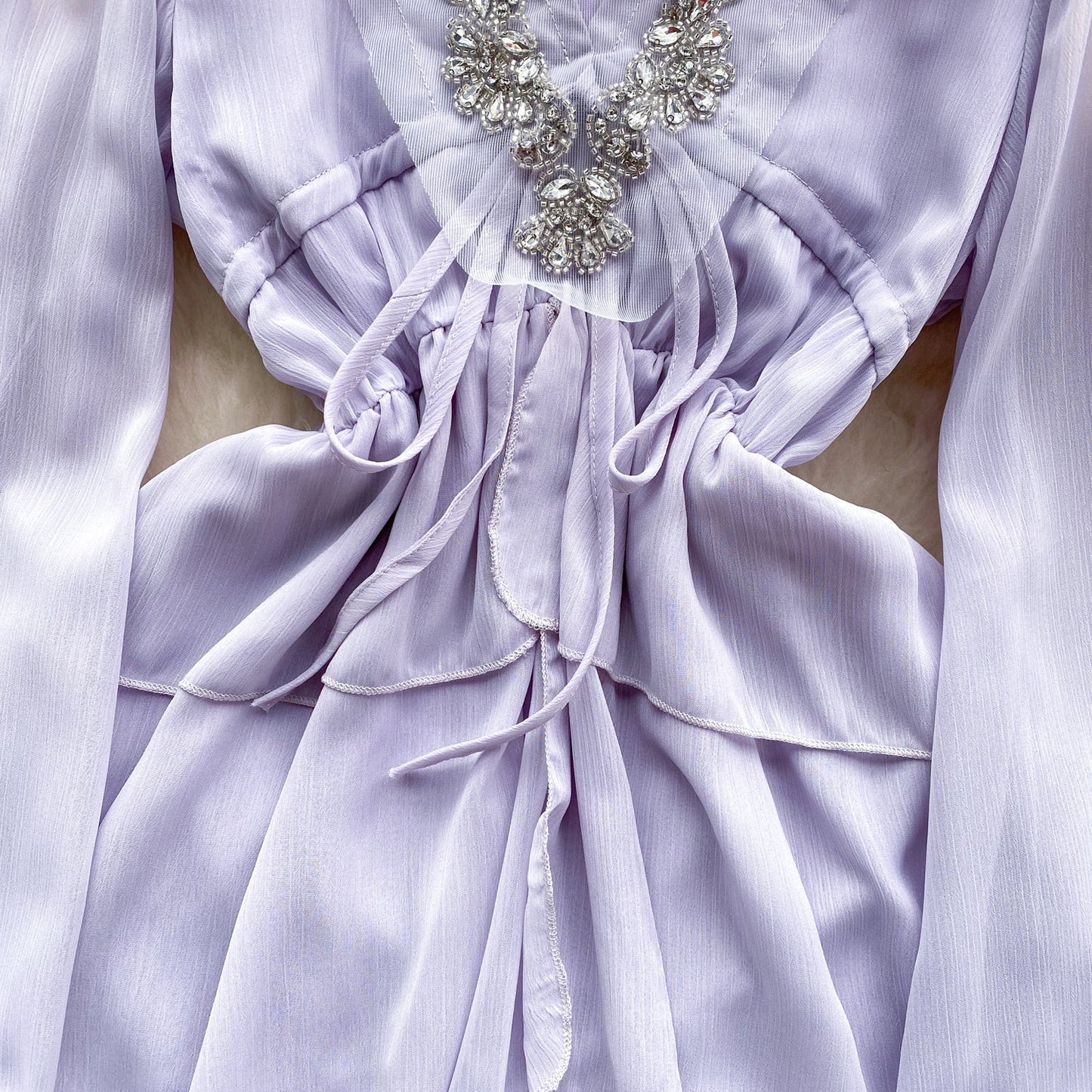 Beaded V-Neck Chiffon Evening Dress