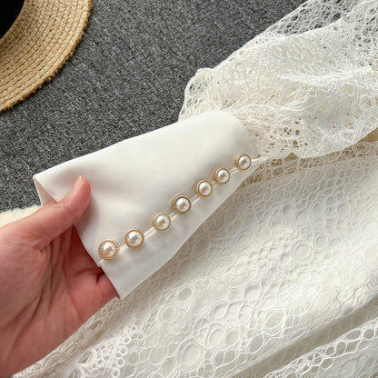 Ruffled Trim Single-breasted Dress