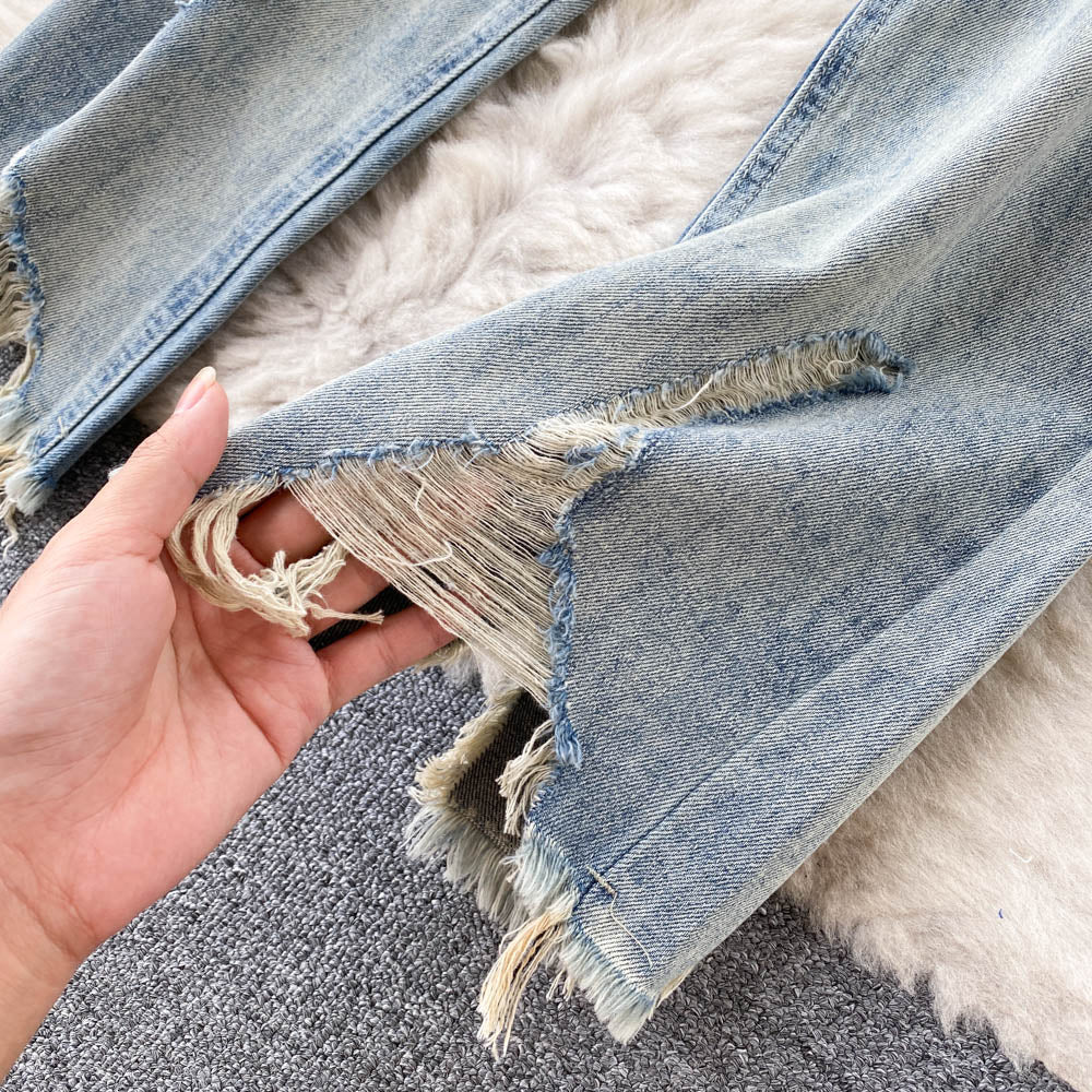 Vintage Loose Straight Ruffle Jeans