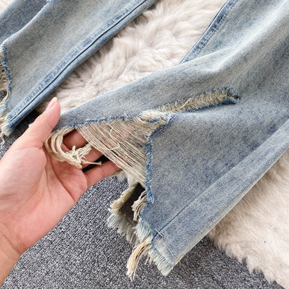 Vintage Loose Straight Ruffle Jeans