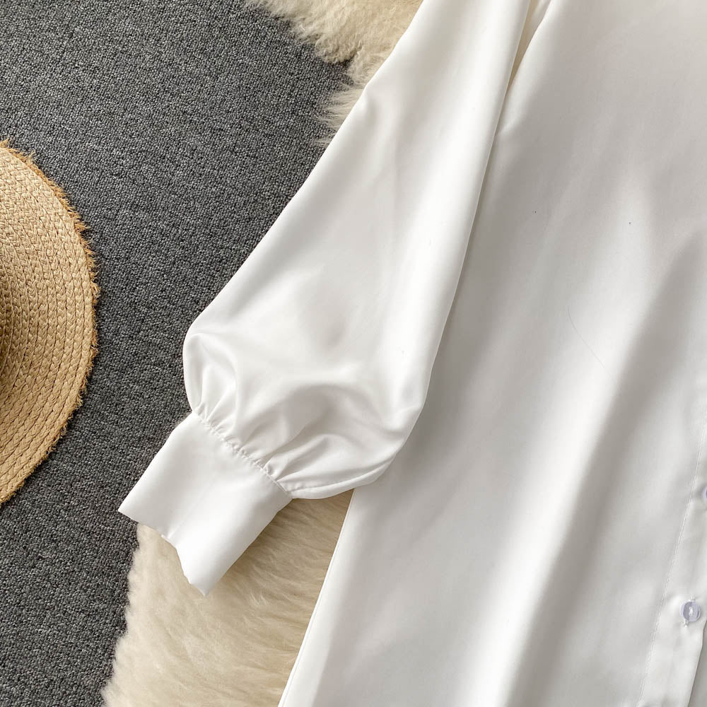 Niche White Shirt&Knitted Waistcoat Dress 2PCS