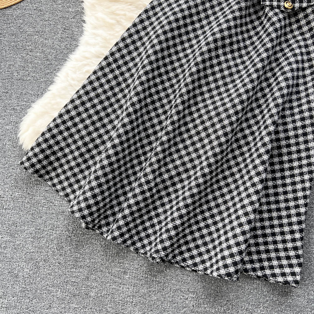 Ensemble 2 pièces pull à col roulé et jupe écossaise