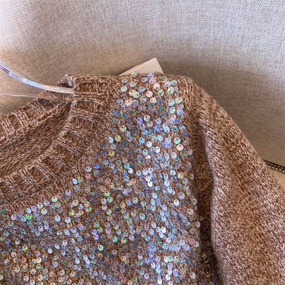 Elegant Sequined Short Pullover Knitwear