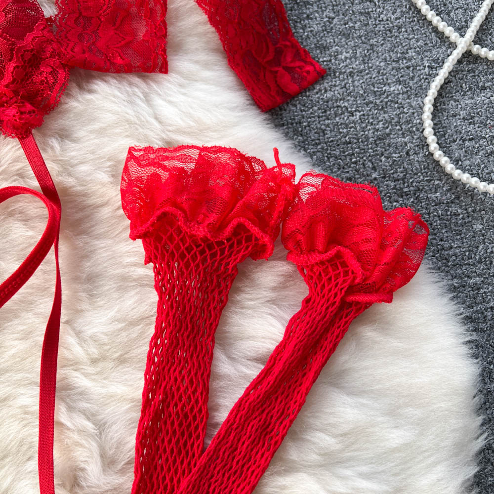 Red Lace Hollowed See-through Jumpsuit