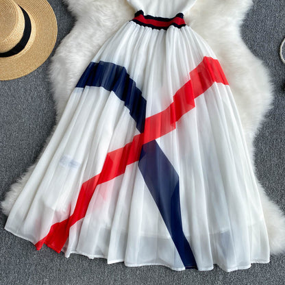 Robe en mousseline tricotée à rayures