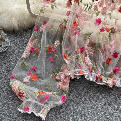 Delicate Floral Embroidery Neckline Blouse