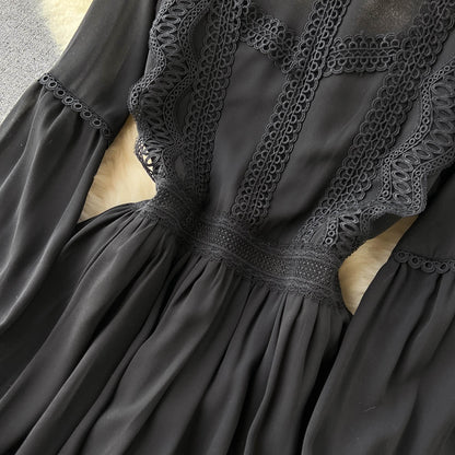 Parisian Lace Panel Black Dress