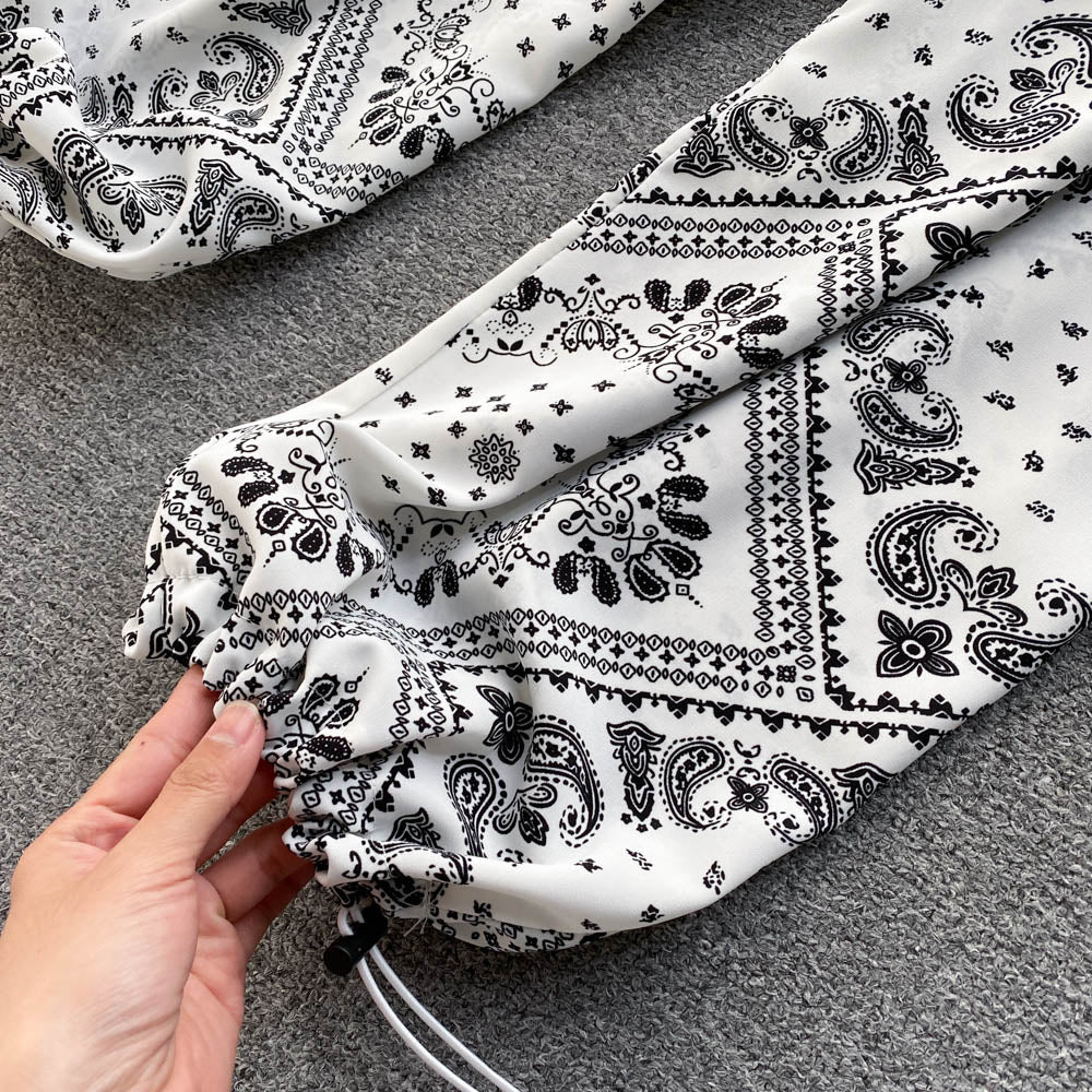 Ensemble 2 pièces Caraco Imprimé et Pantalon à Cordon de Serrage