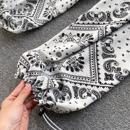 Ensemble 2 pièces Caraco Imprimé et Pantalon à Cordon de Serrage