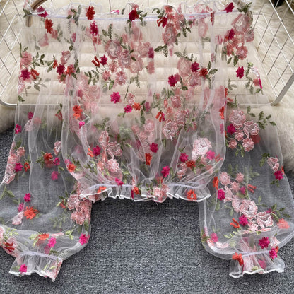 Delicate Floral Embroidery Neckline Blouse
