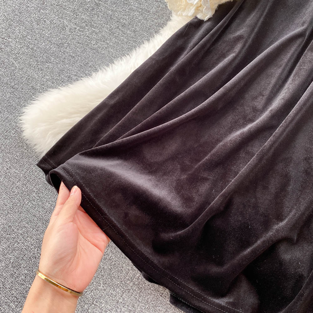 V-neck Panelled Velvet Waist Dress