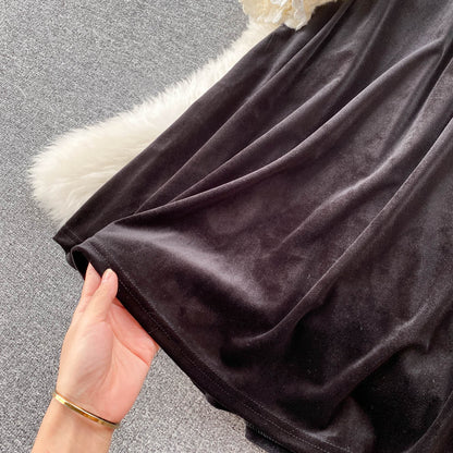 V-neck Panelled Velvet Waist Dress