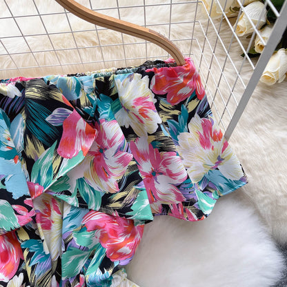 Strapless Floral Ruffled Jumpsuits