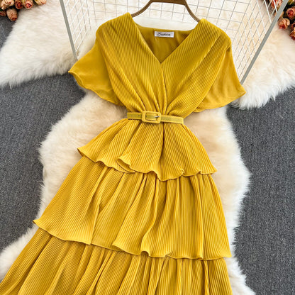V-Neck High Waist Cake Dress