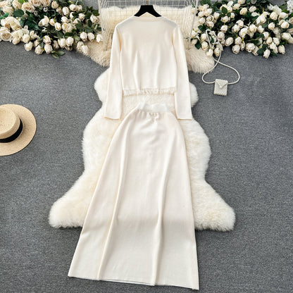Cardigan&Half-body Skirt Fringed Knit 2Pcs
