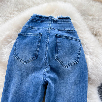 Jeans im koreanischen Stil mit Pelzbesatz und ausgestelltem Bein