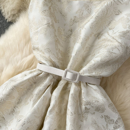 Courtly Floral Jacquard Slip Dress