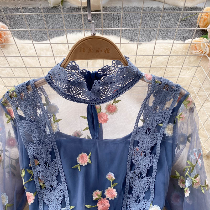 Embroidered Lace And Mesh Embroidered Dress
