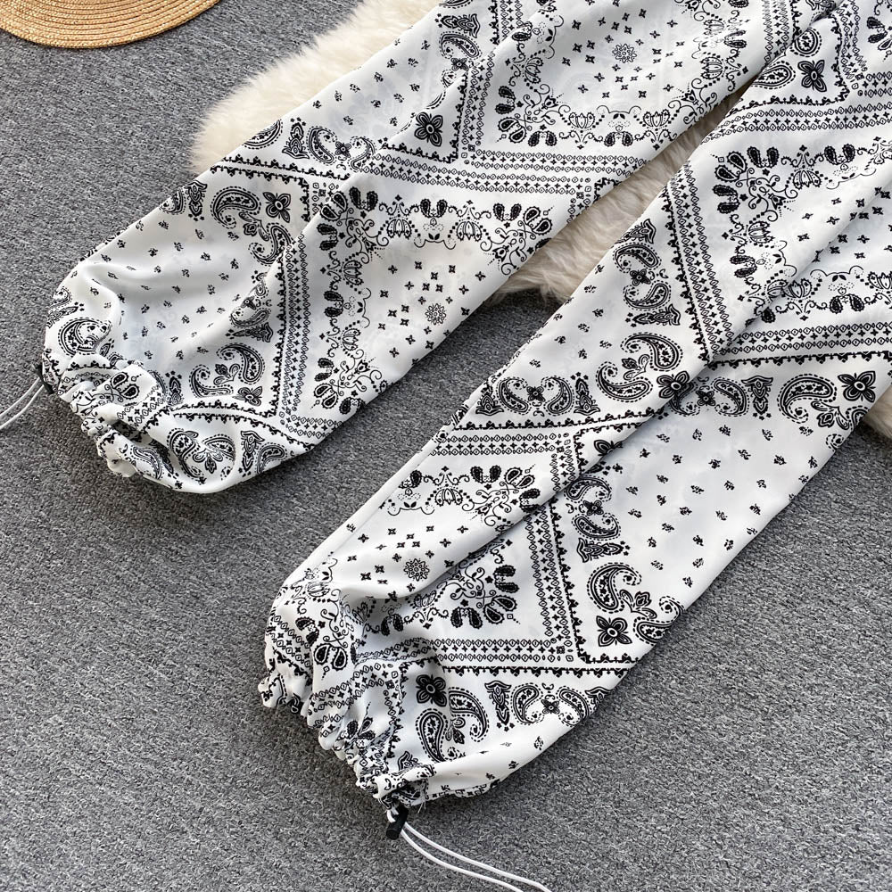 Ensemble 2 pièces Caraco Imprimé et Pantalon à Cordon de Serrage