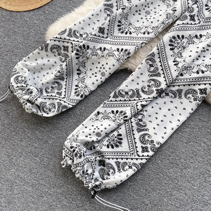Ensemble 2 pièces Caraco Imprimé et Pantalon à Cordon de Serrage