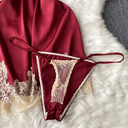 Robe nuisette sexy en dentelle à col en V