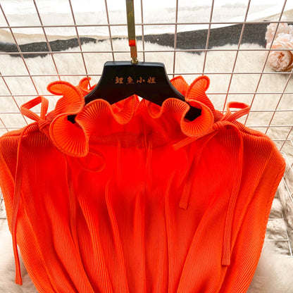 Solid Color Ruffled Sleeveless Dress