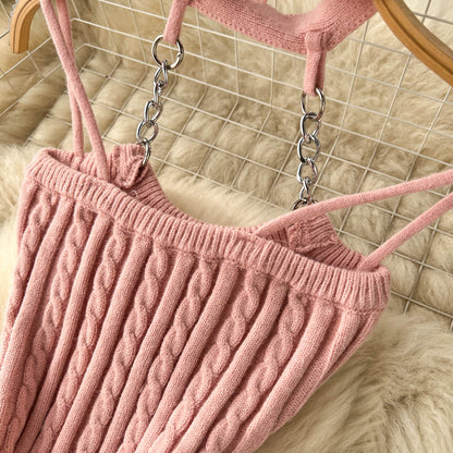 Halter Sweater Top & Cardigan 2Pcs