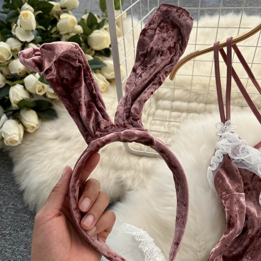 Sexy Pink Rabbit Girl Velvet Jumpsuit