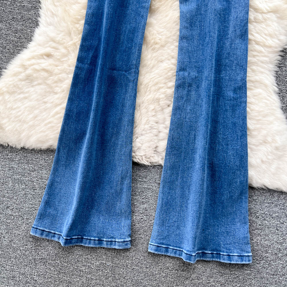 Jeans im koreanischen Stil mit Pelzbesatz und ausgestelltem Bein