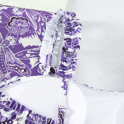 Floral Swimwear&Lace-up Apron Skirt
